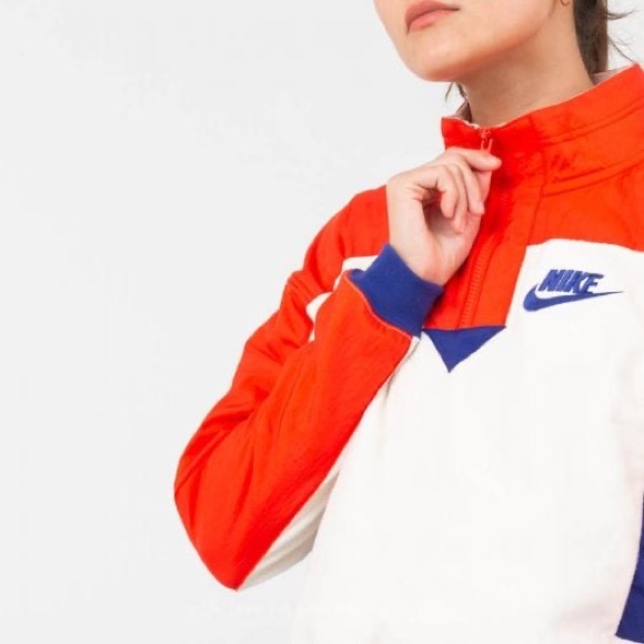 NIKE | retro cropped Polar Fleece Half Zip Sweatshirt blue cream orange- small - Picture 2 of 10